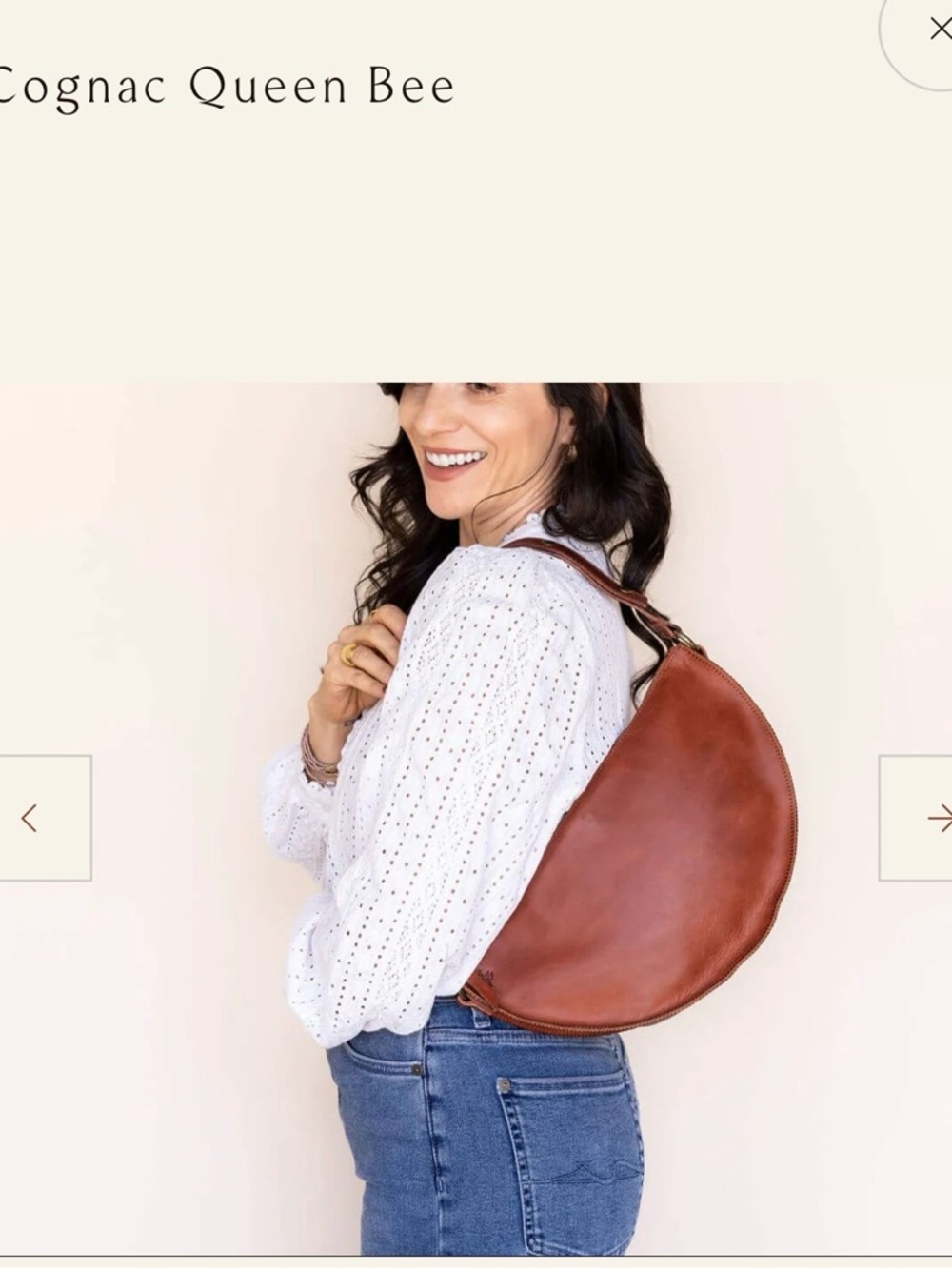 Cognac Leather Crescent Crossbody - Queen Bee - Picture 3 of 6